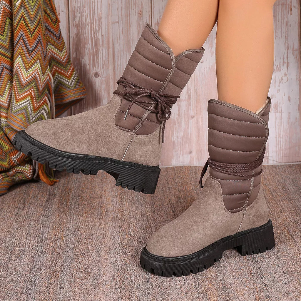 Quilted Lace-Up Mid-Calf Boots