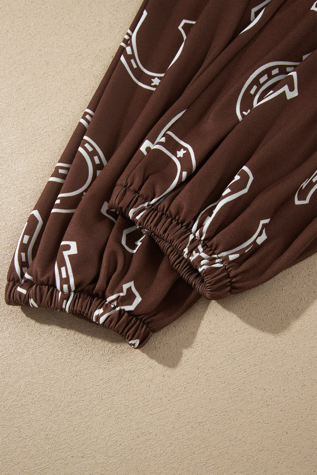Brown Western Print Elastic Waist Pocket 2pcs Pant Set