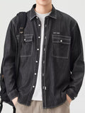 Men's Full Size Casual Long Sleeve Denim Shirt with Pockets Plus Size