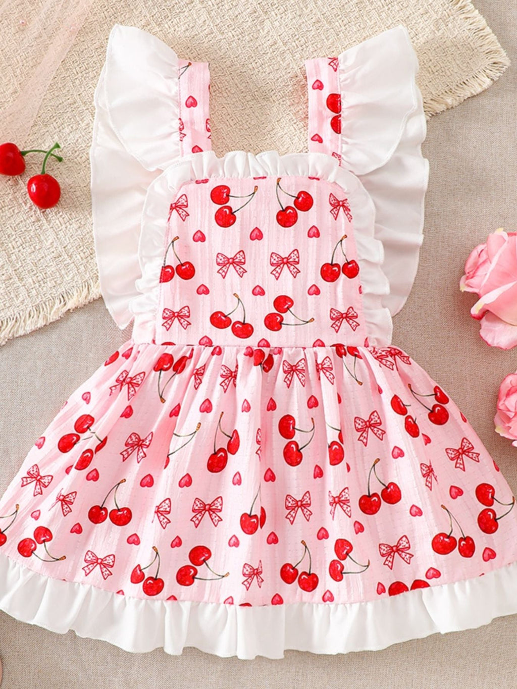 Children's Cherry Print Ruffle Trim Dress