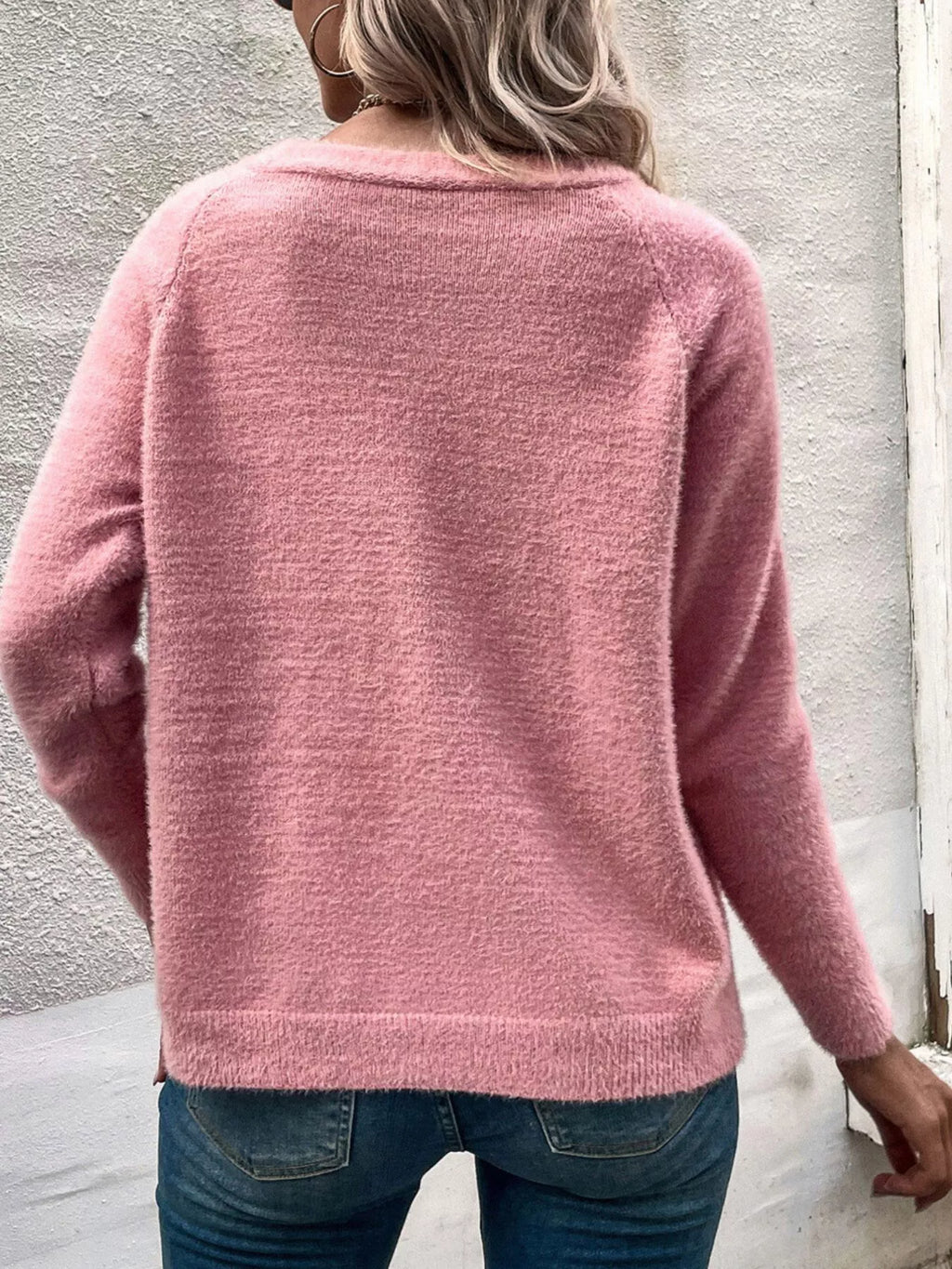 Soft Fuzzy V-Neck Button-Down Cardigan
