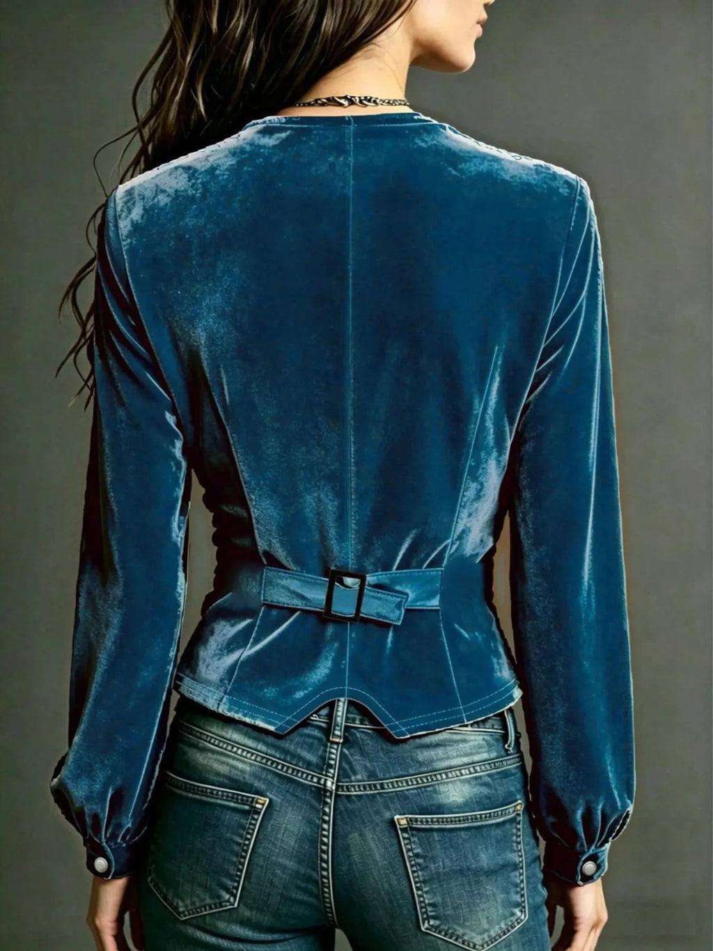 Button Down Plunge Velvet Shirt