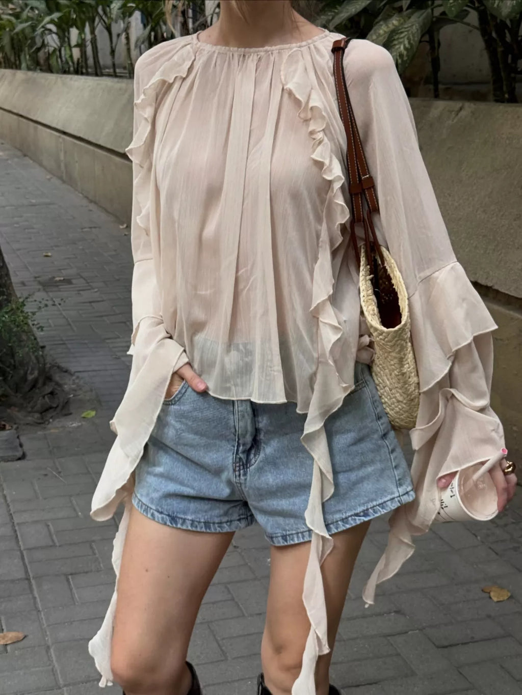 Ruffled Flare Sleeve Blouse