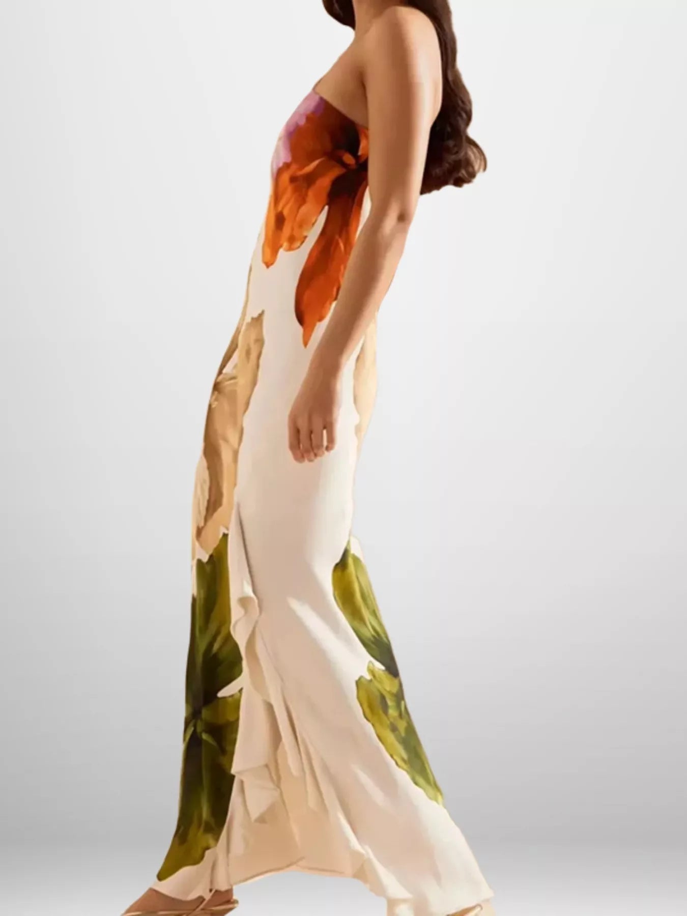 Floral Print One-Shoulder Maxi Dress