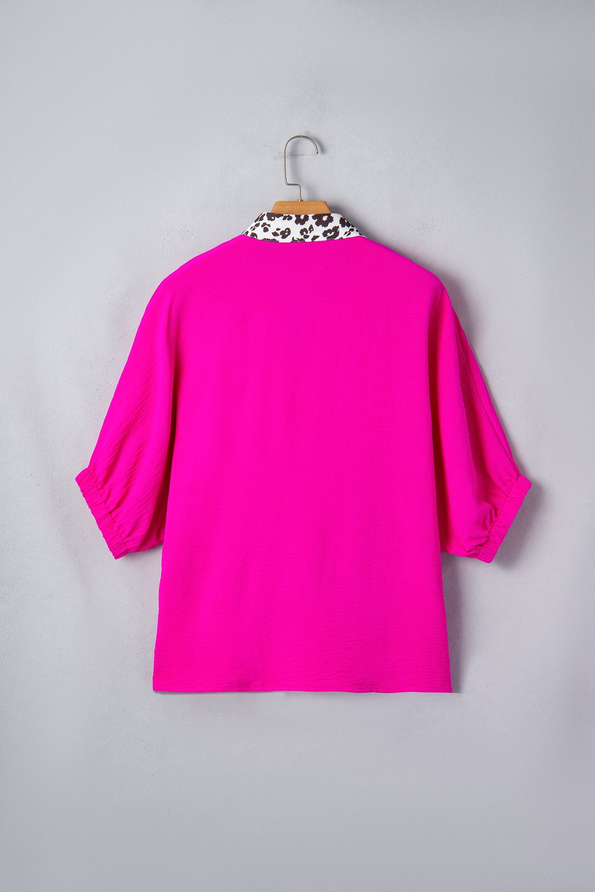 Leopard Patchwork Dolman Sleeve V-Neck Blouse