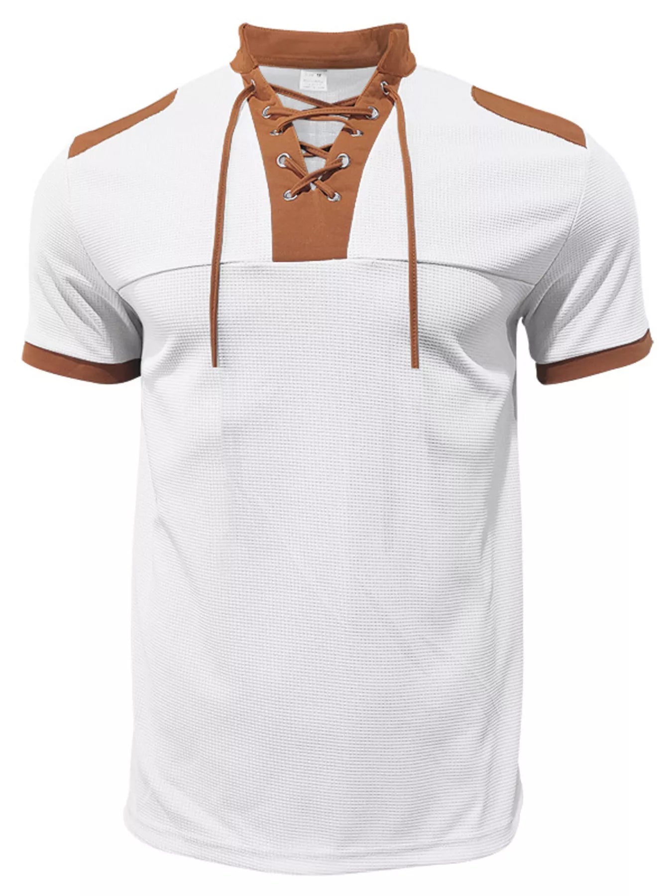 Men's Full Size Lace-Up Neckline Short Sleeve T-Shirt Plus Size