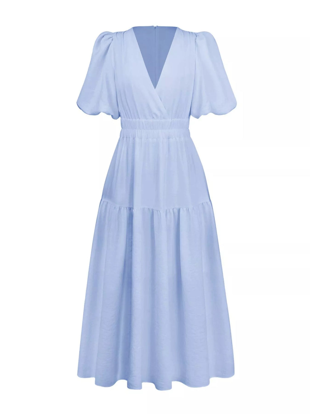 Elegant Puff Sleeve V-Neck Midi Dress
