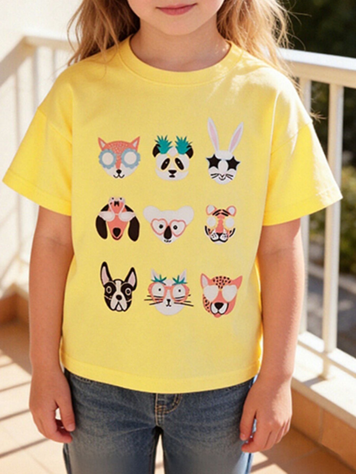 Children's Animal Faces Graphic Short Sleeve T-Shirt