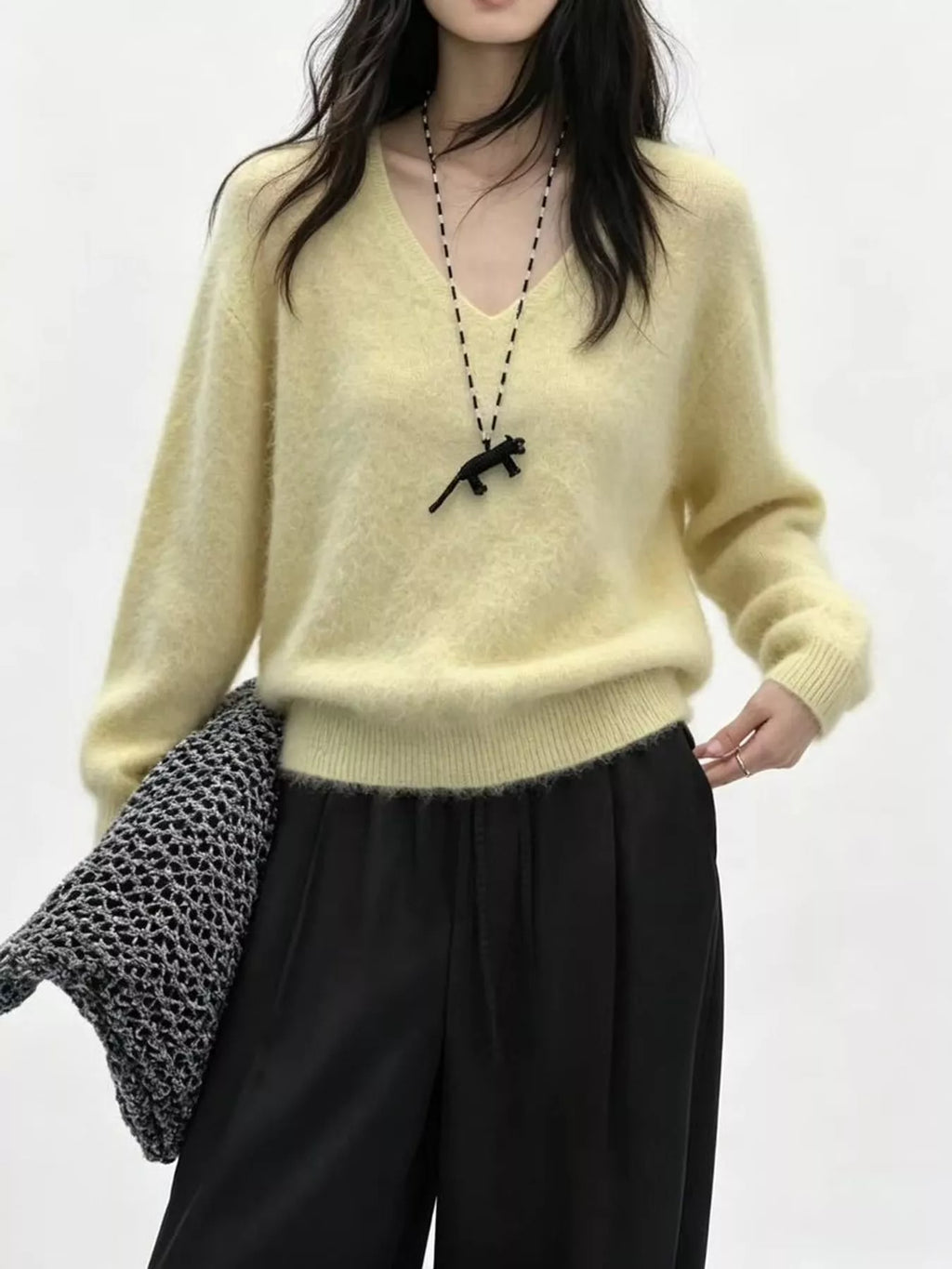 V-Neck Dropped Shoulder Sweater