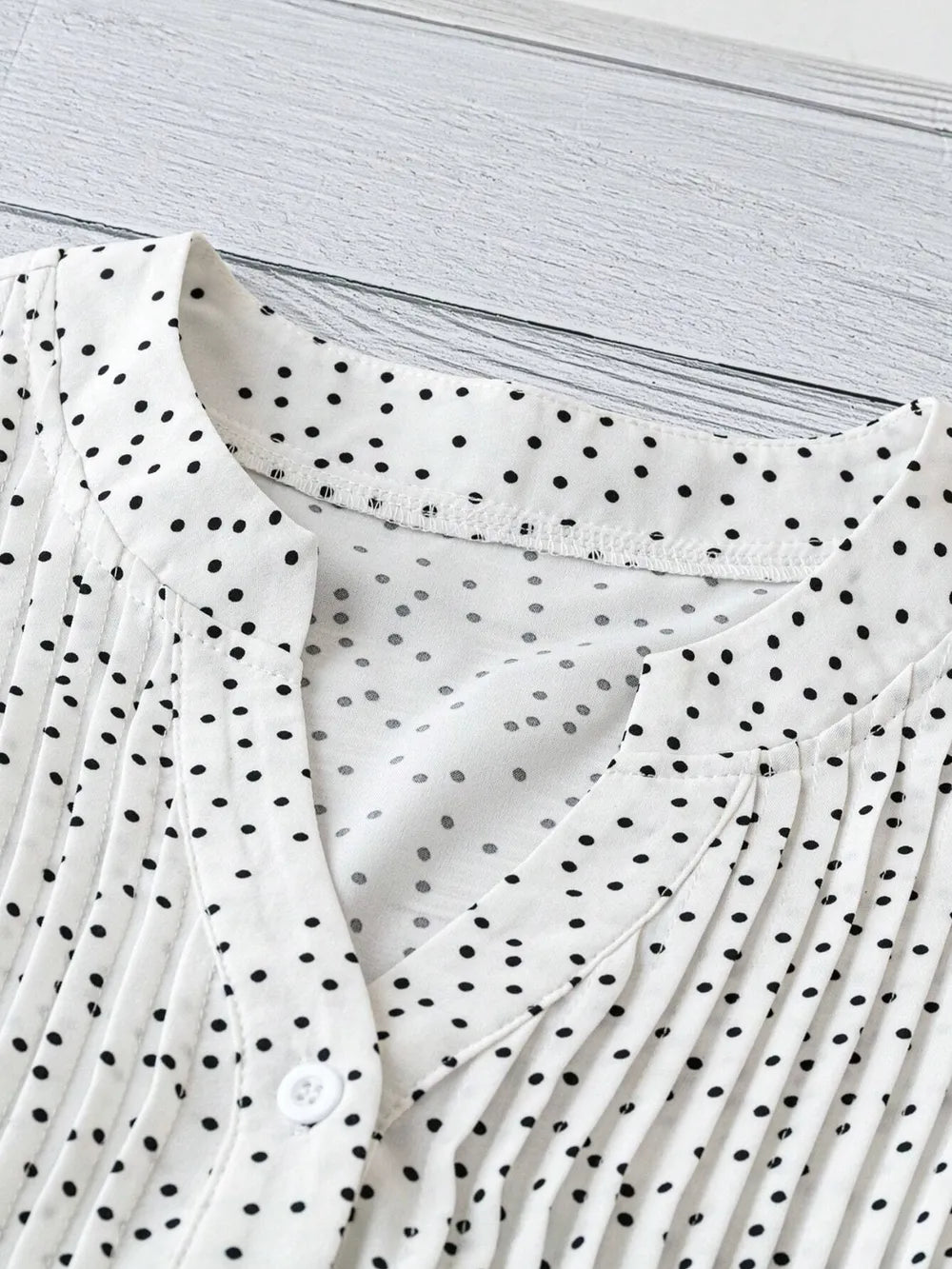 Polka Dot Notched Ruffled Cap Sleeve Blouse