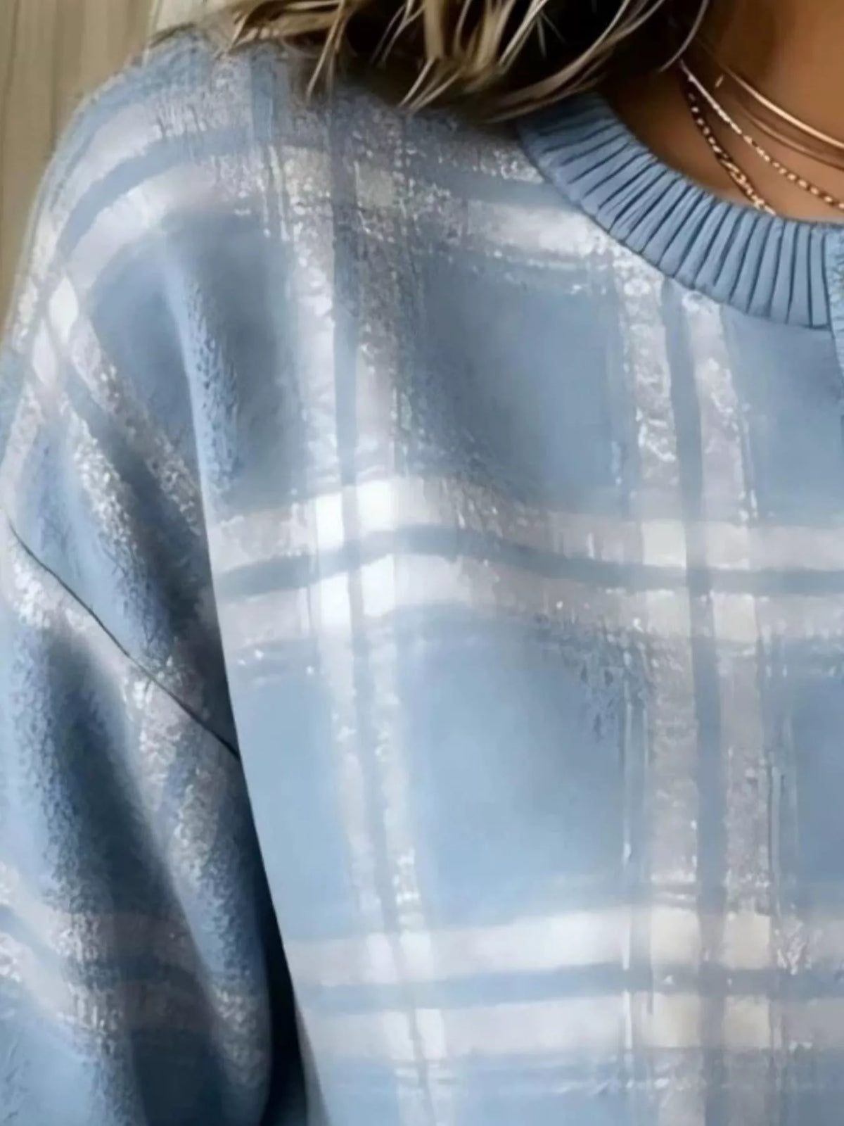Full Size Plaid Button Detail Long Sleeve Sweatshirt Plus Size