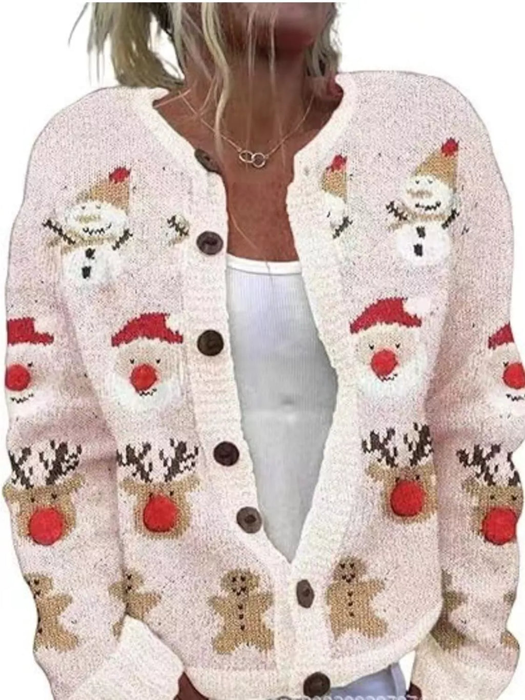 Full Size Festive Christmas Pattern Knit Cardigan with Button-Down Closure Plus Size
