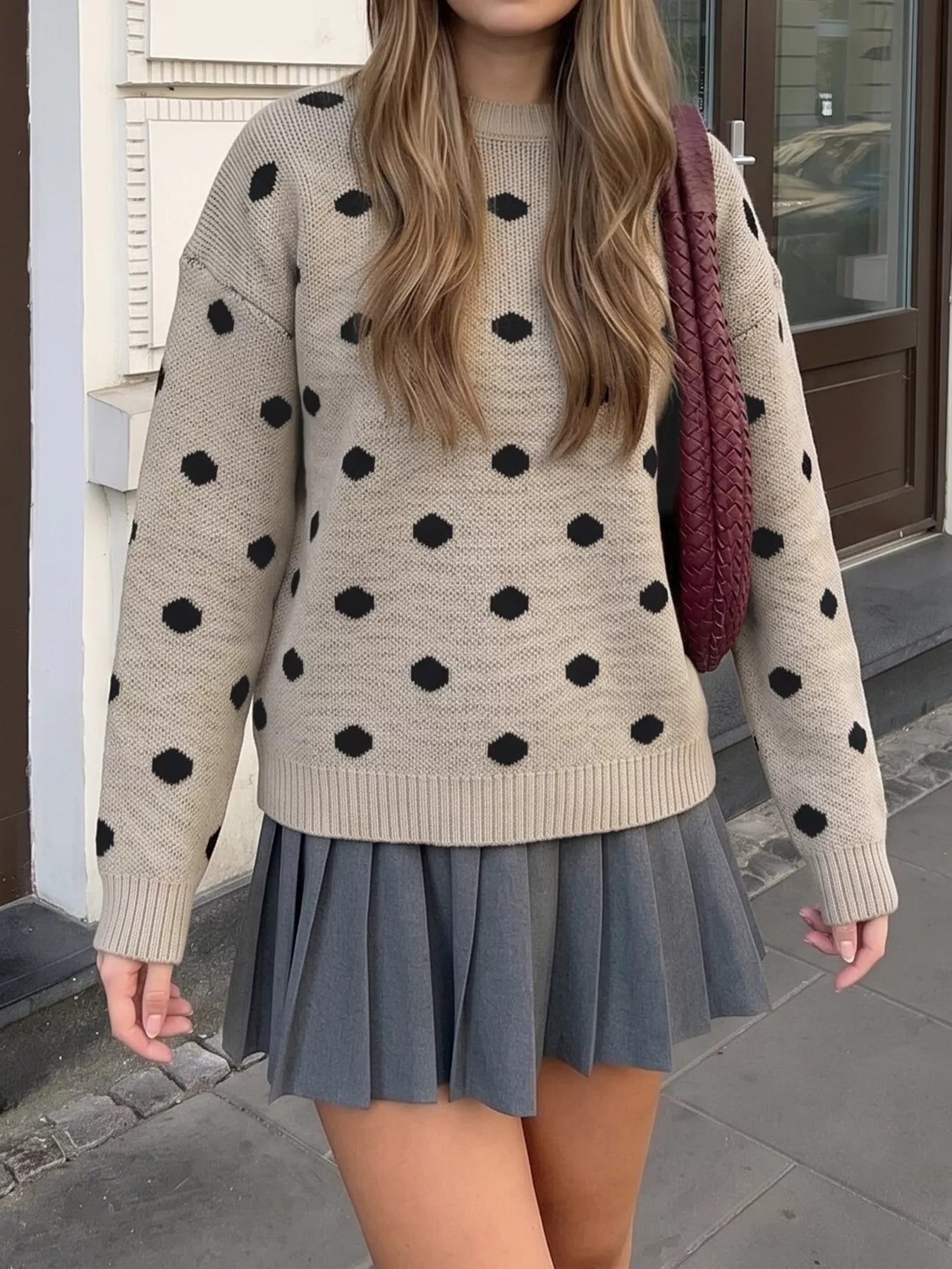 Polka Dot Dropped Shoulder Sweater