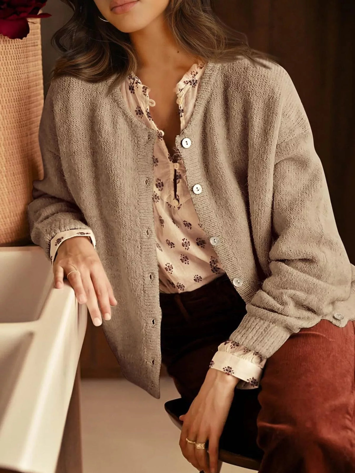 Button-Down Dropped Shoulder Cardigan