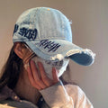 Distressed Letter Embroidered Baseball Cap