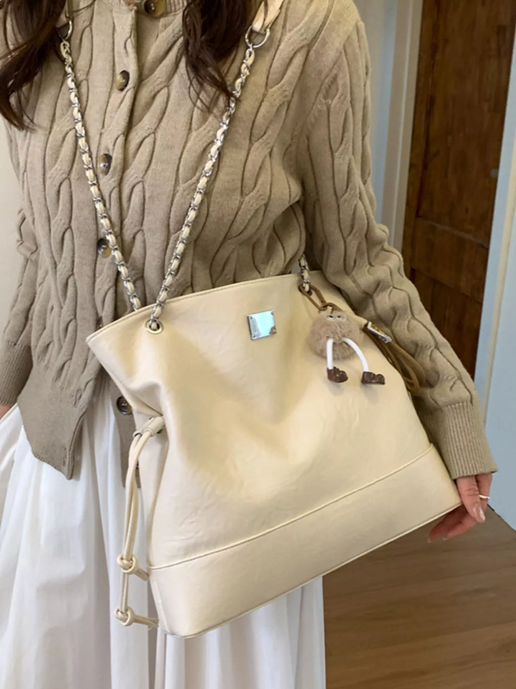 Chain Strap Faux Leather Tote Bag