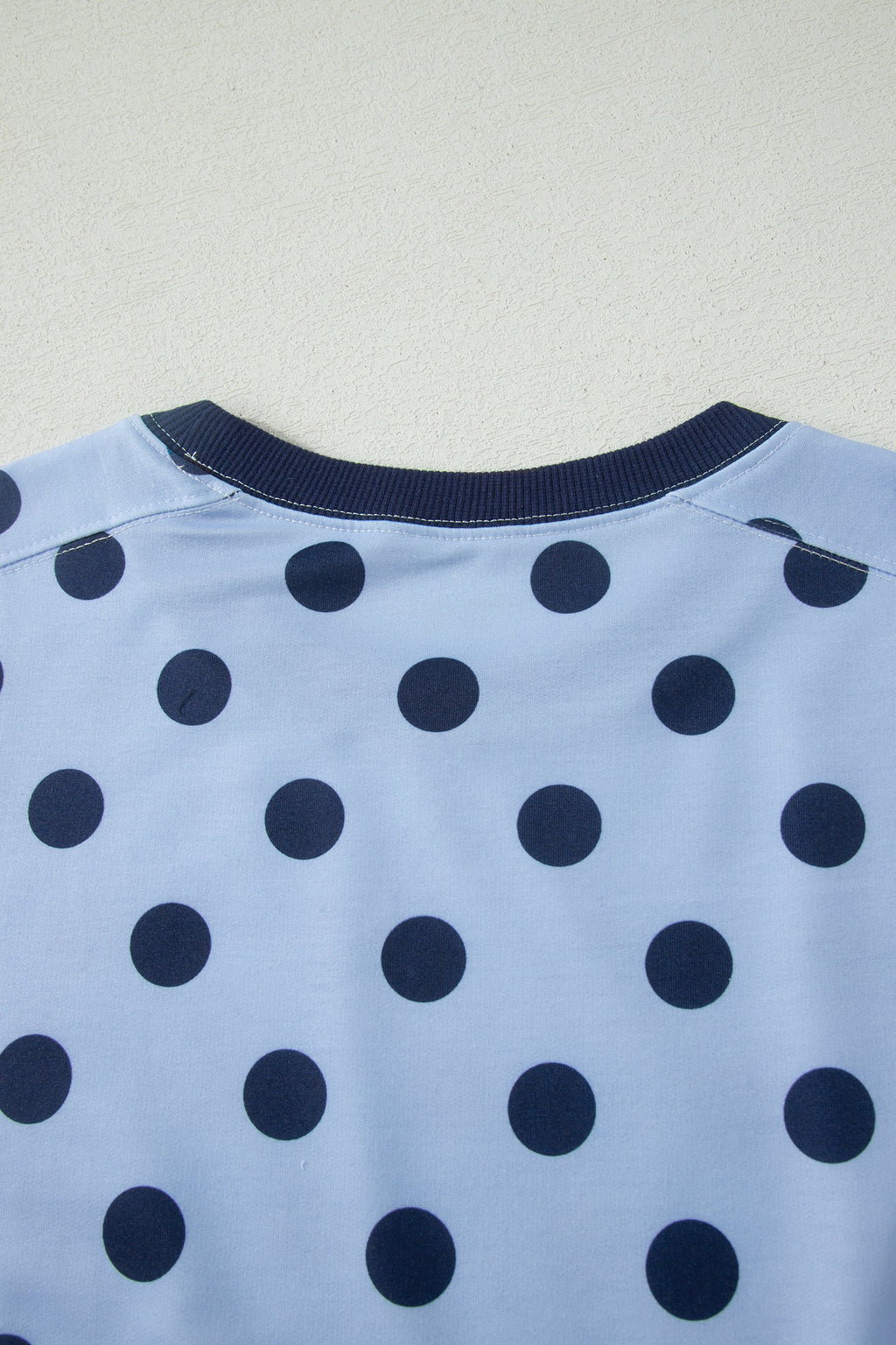 Blue Color Block Trim Polka Dot Casual Tee