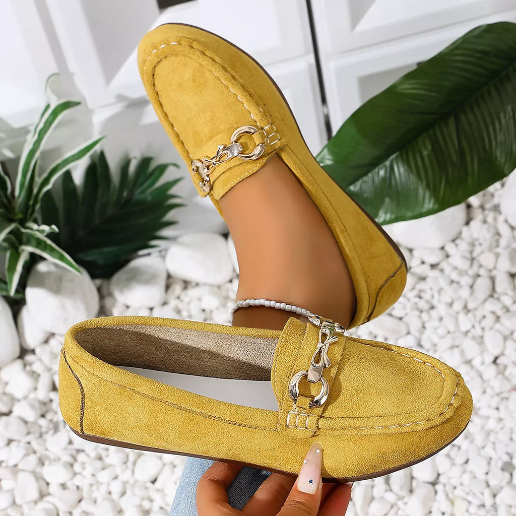 Comfortable Flat Loafers with Decorative Buckle