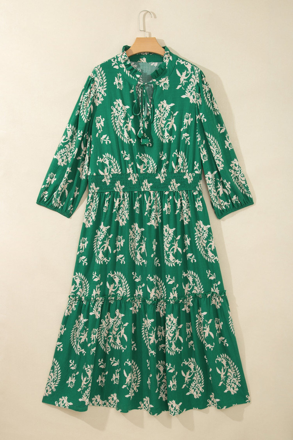 Green Floral Print V Neck Shift Dress Plus Size Dress