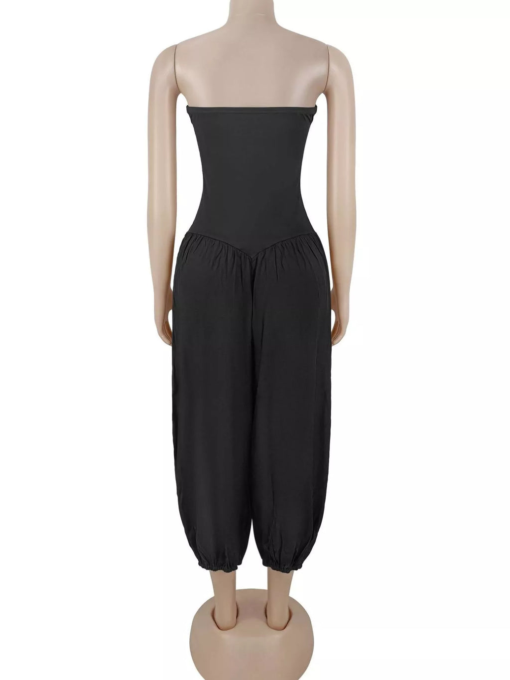 Strapless Ruched Wide-Leg Jumpsuit