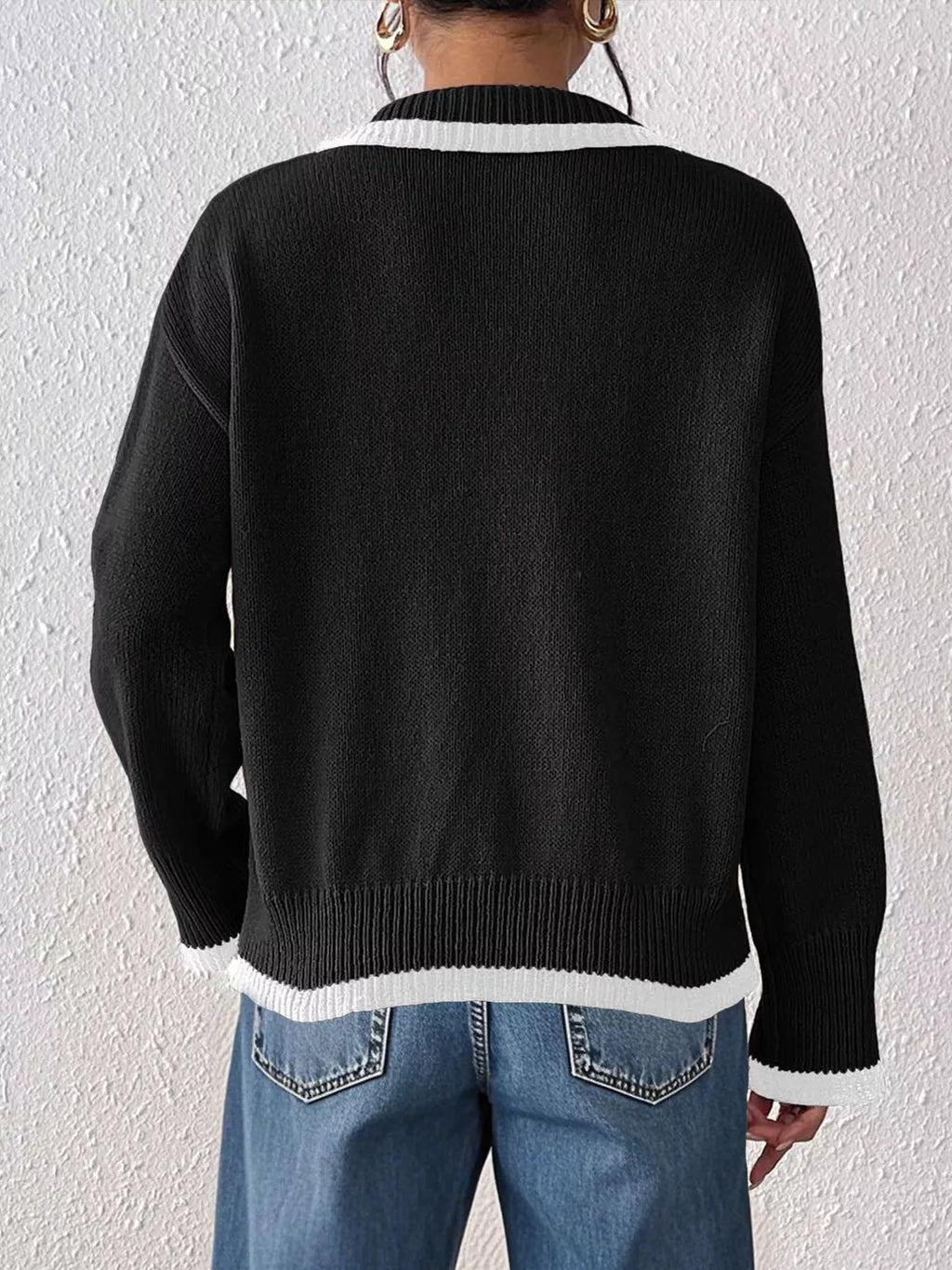Contrast Trim Polo Collar Sweater