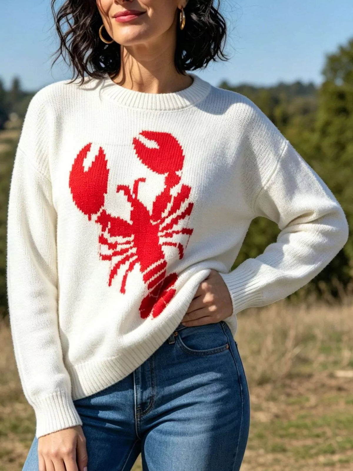 Lobster Graphic Crew Neck Sweater