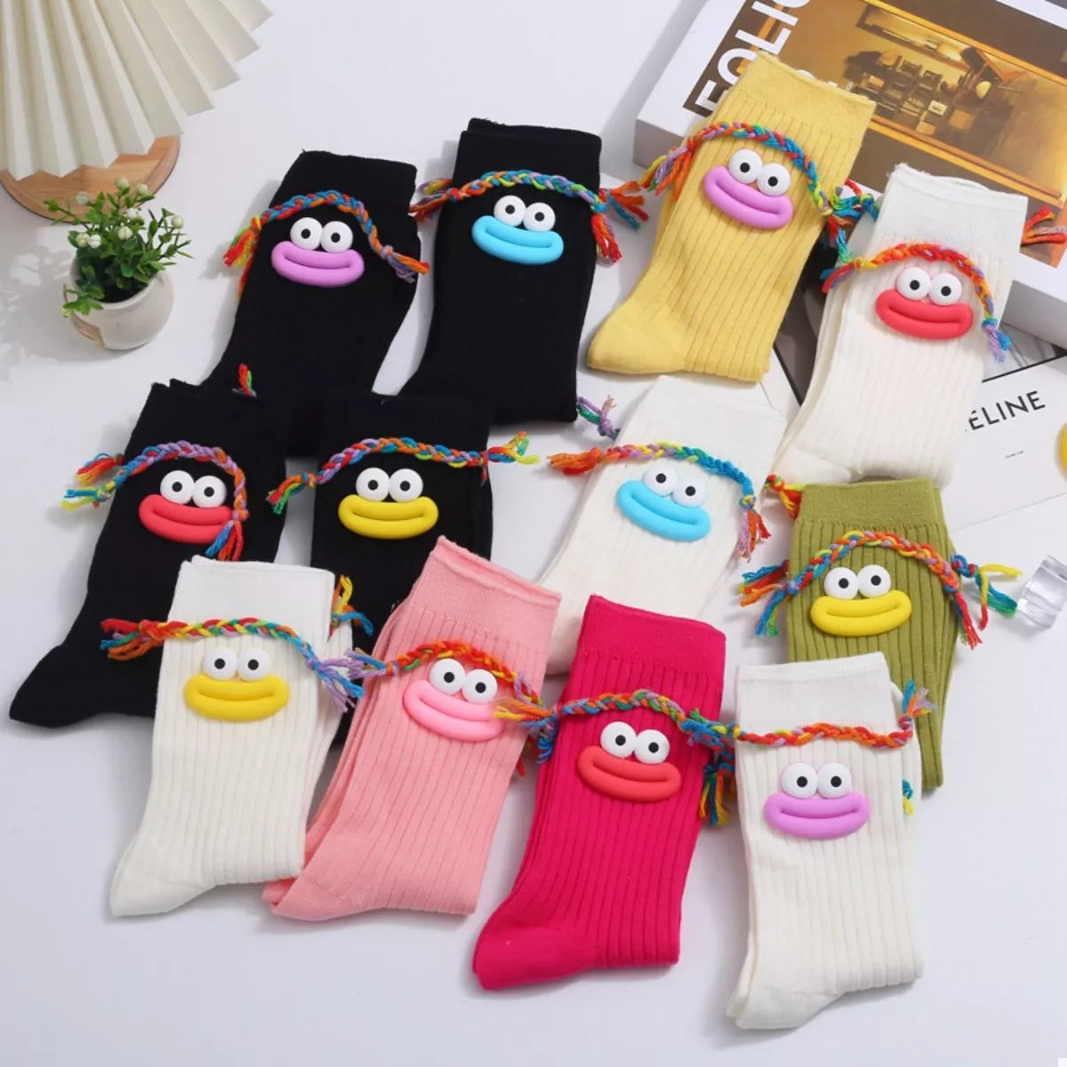 Cartoon Ribbed Knit Crew Socks