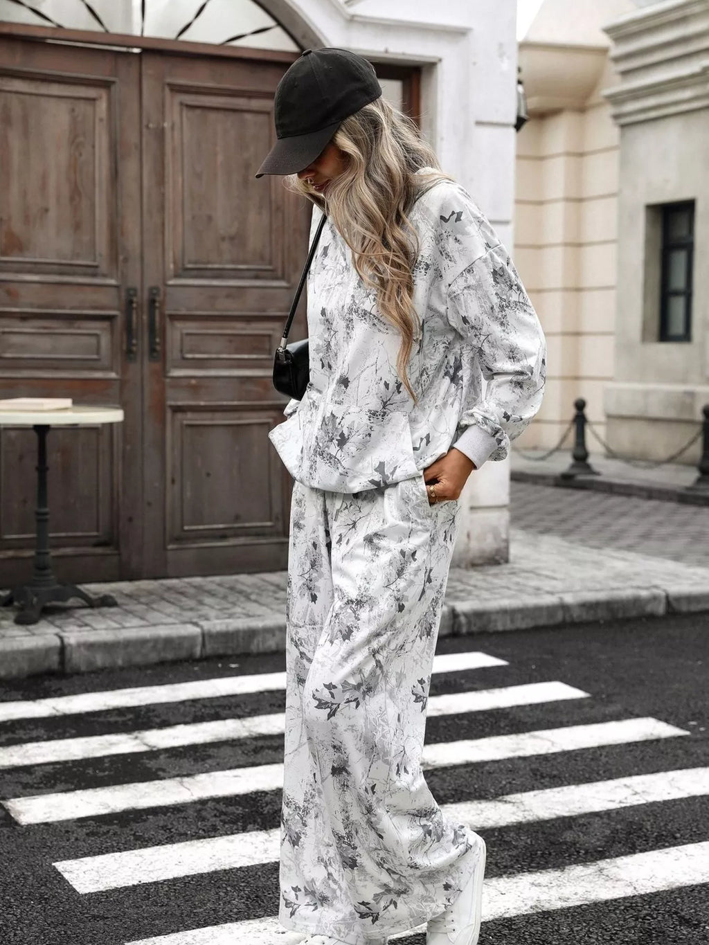 Printed Long Sleeve Hoodie and Pants Set