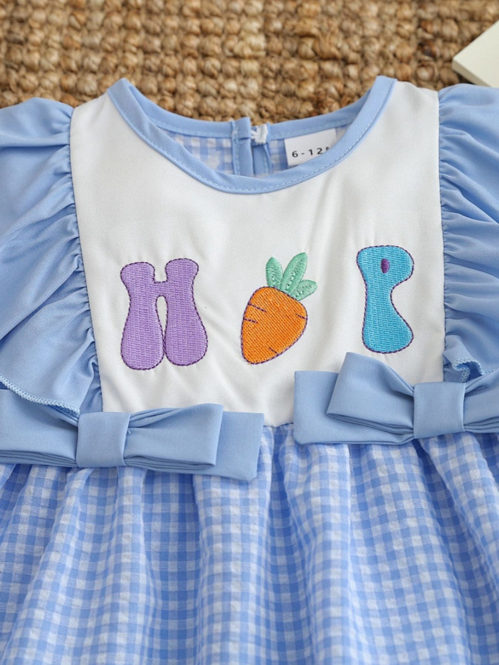 Children's Carrot Embroidered Gingham Top and Pants Set