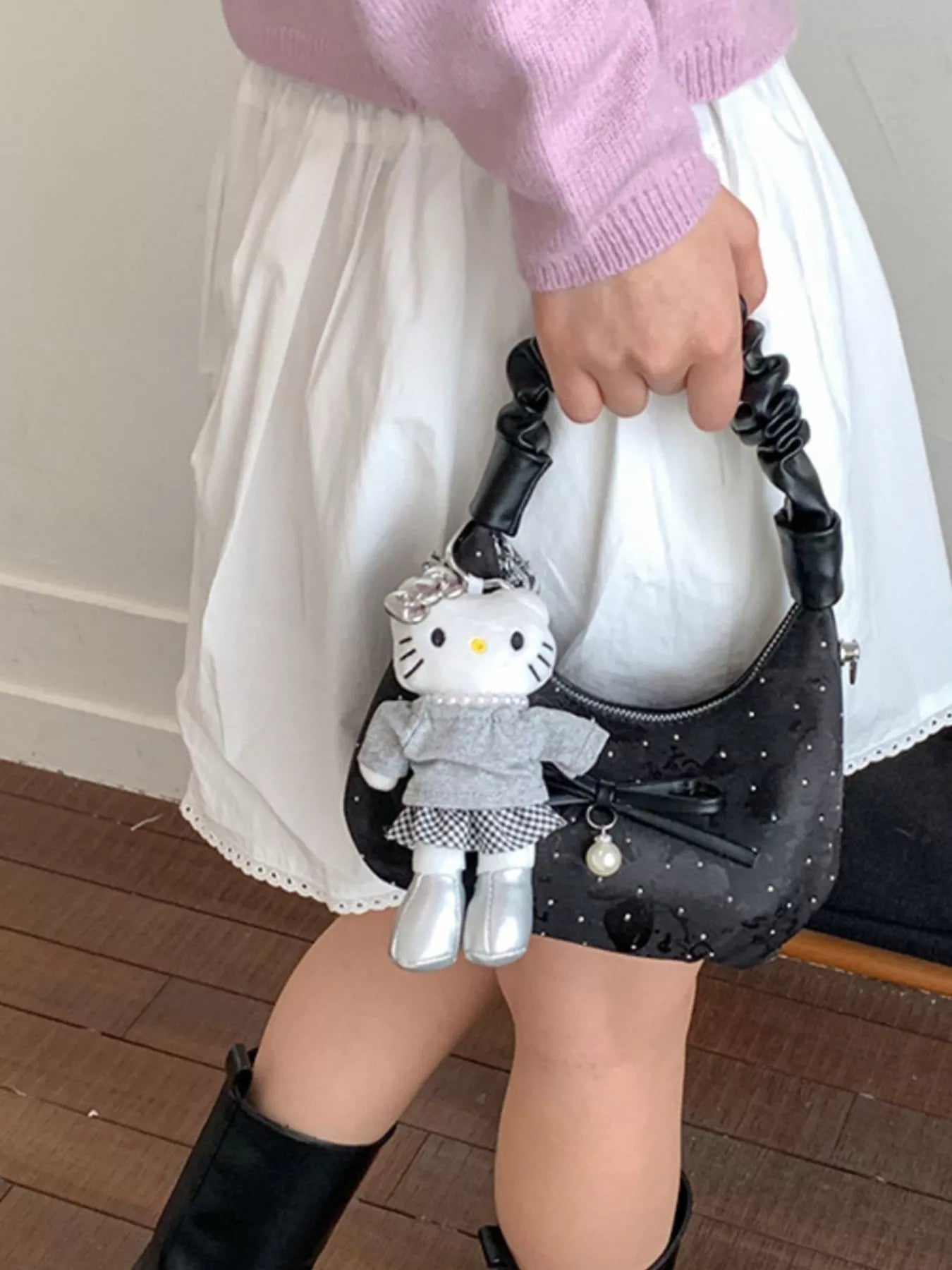 Ruched Handle Polka Dot Handbag