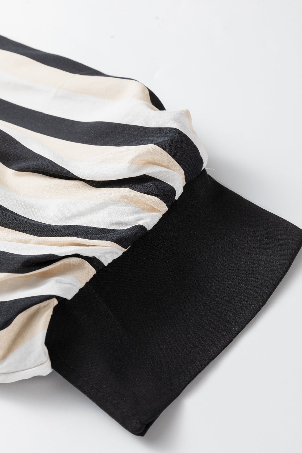 Stripe 3/4 Puff Sleeve Button Midi Dress