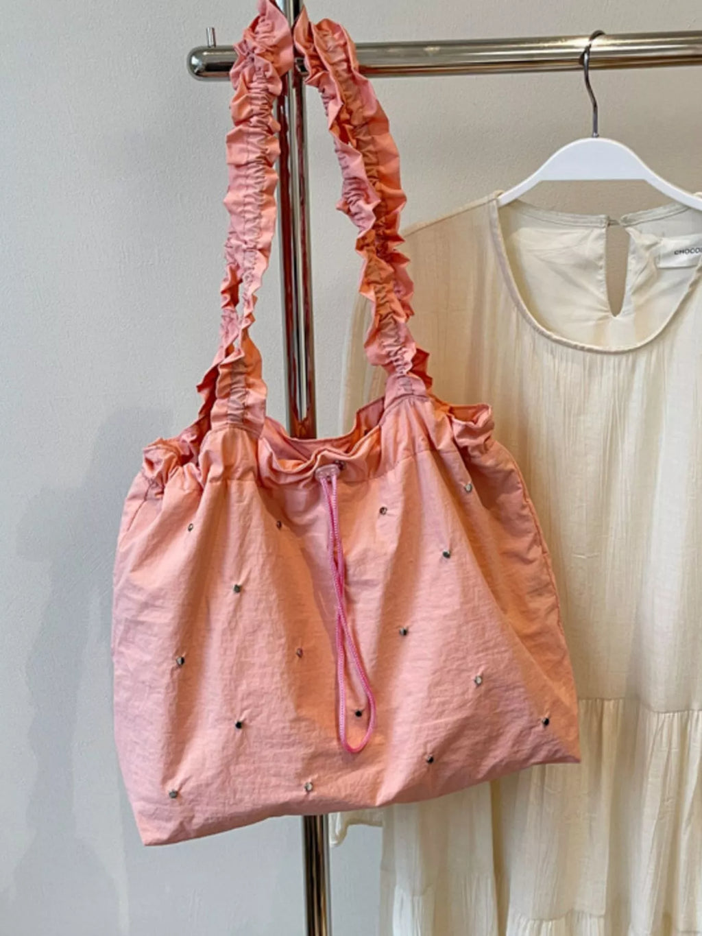 Studded Ruched Strap Handbag