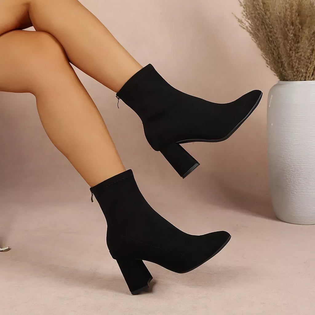 Point Toe Block Heel Ankle Boots