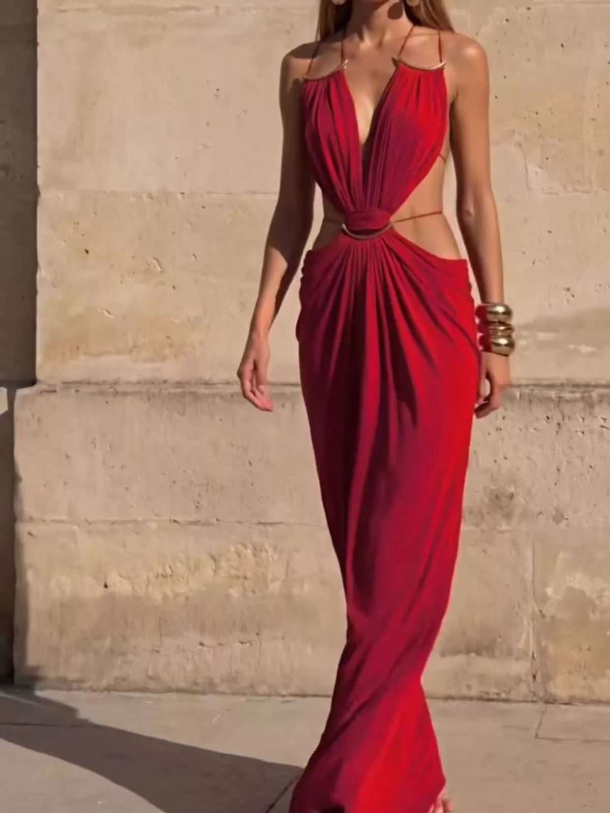 Backless Plunge Cut-Out Maxi Dress