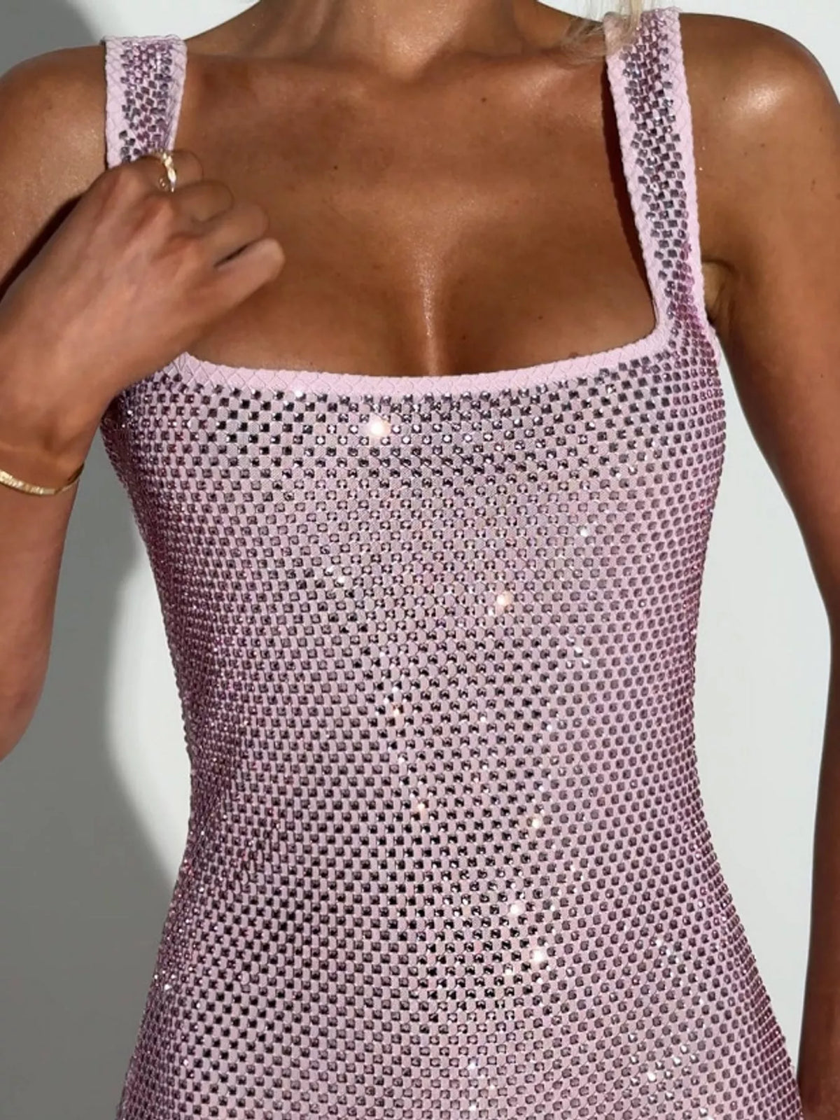 Backless Rhinestone Embellished Bodycon Mini Dress