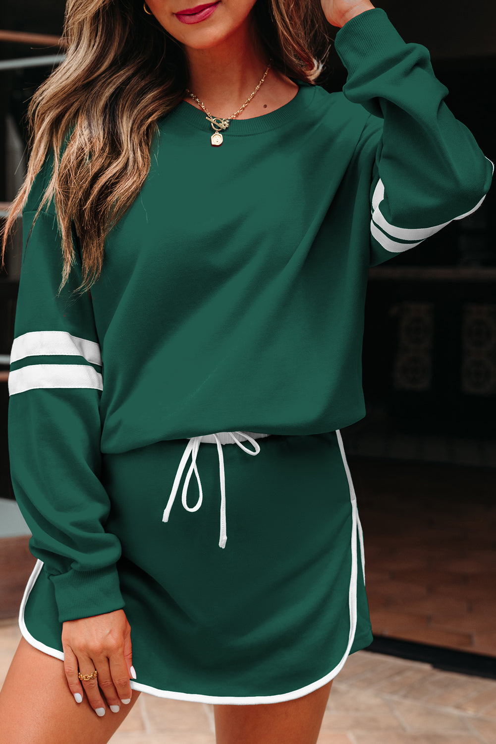 Varsity Stripe Pullover and Mini Skirt Set