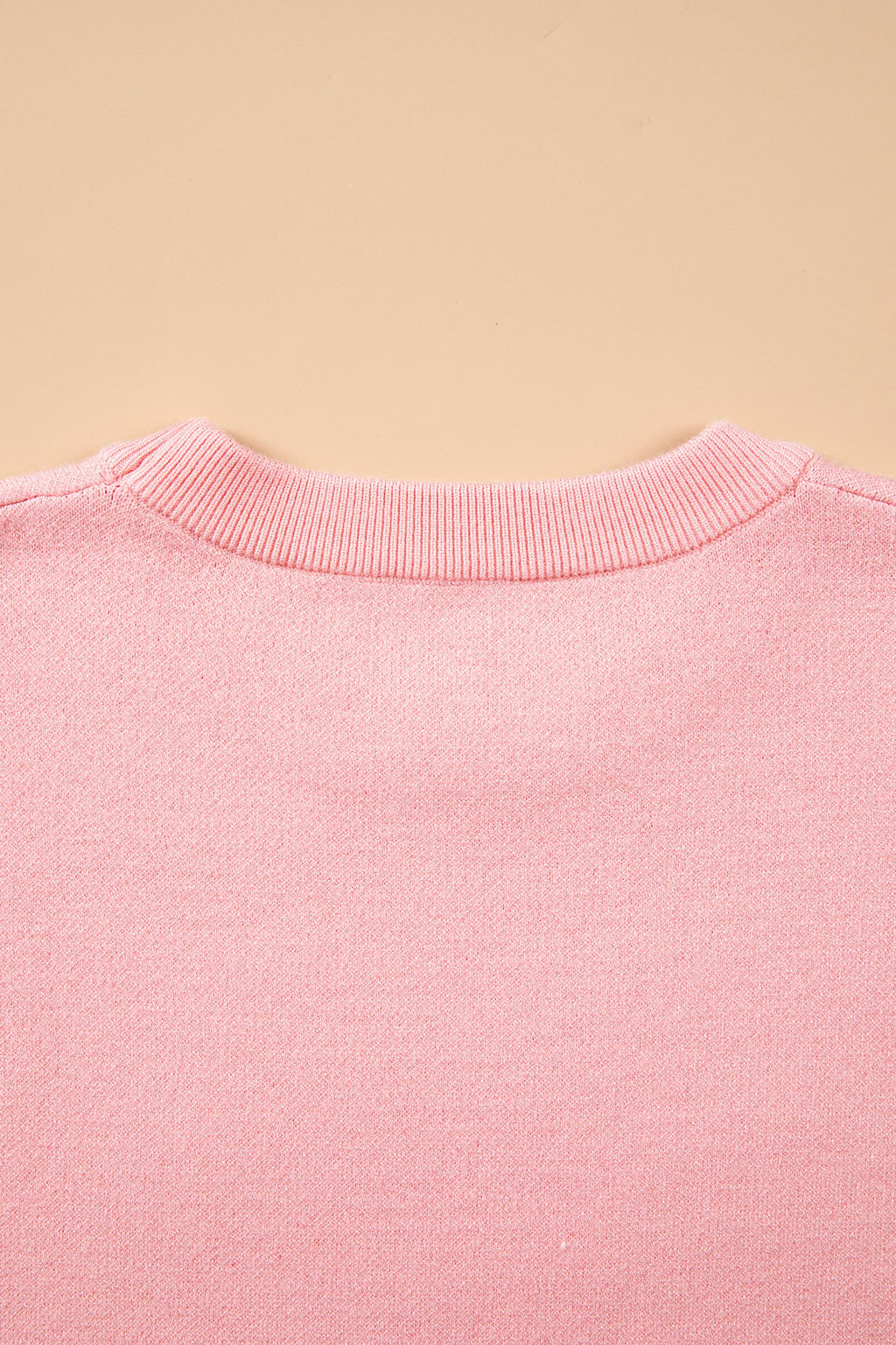 Gossamer Pink Drop Shoulder Round Neck Towel Embroidery Slogan Pullover Sweater