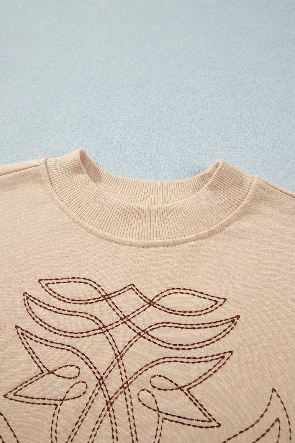 Western Embroidery Round Neck Pullover Long Sleeve Sweatshirt
