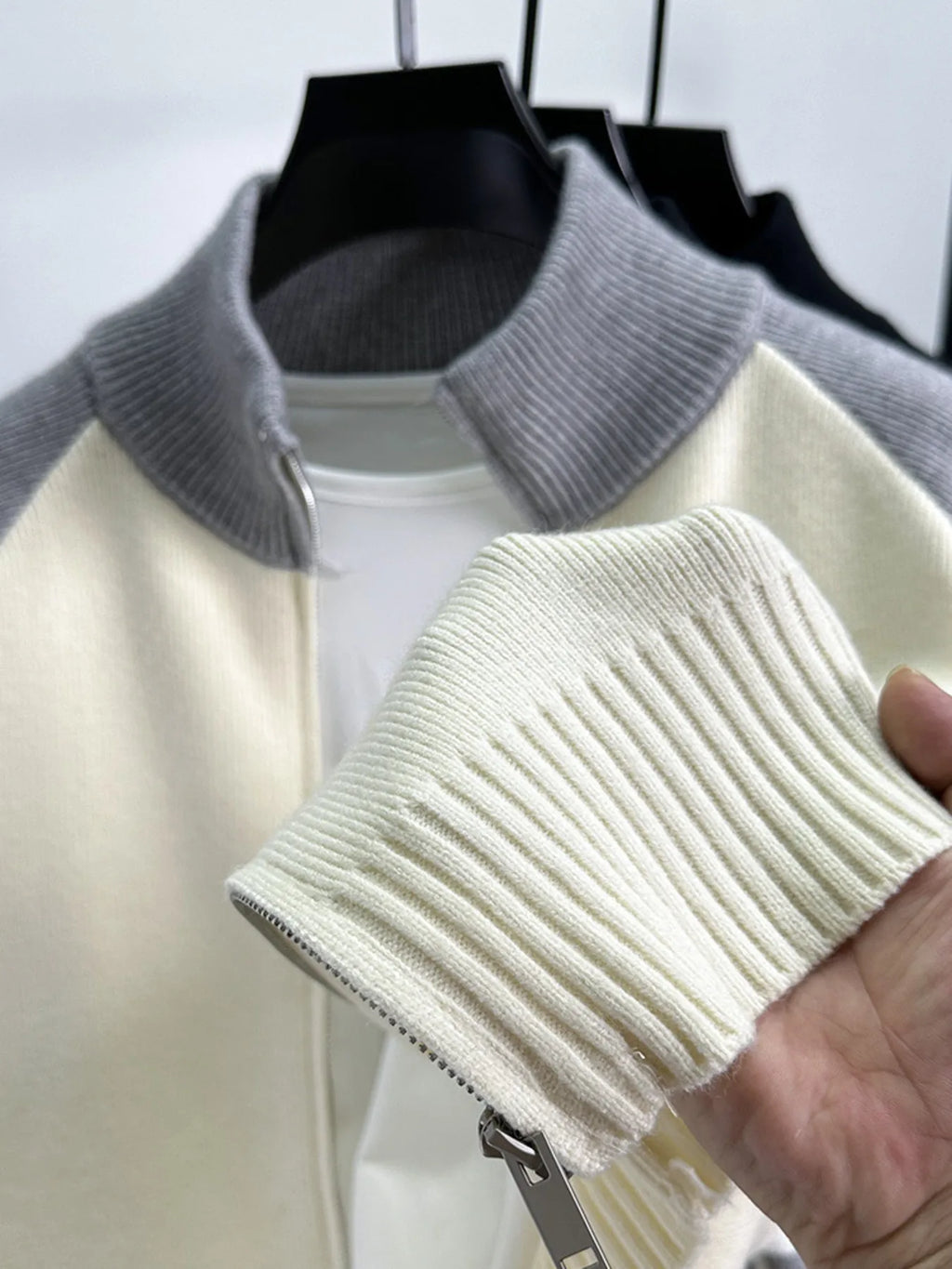 Men's Color Block Zip-Up Cardigan