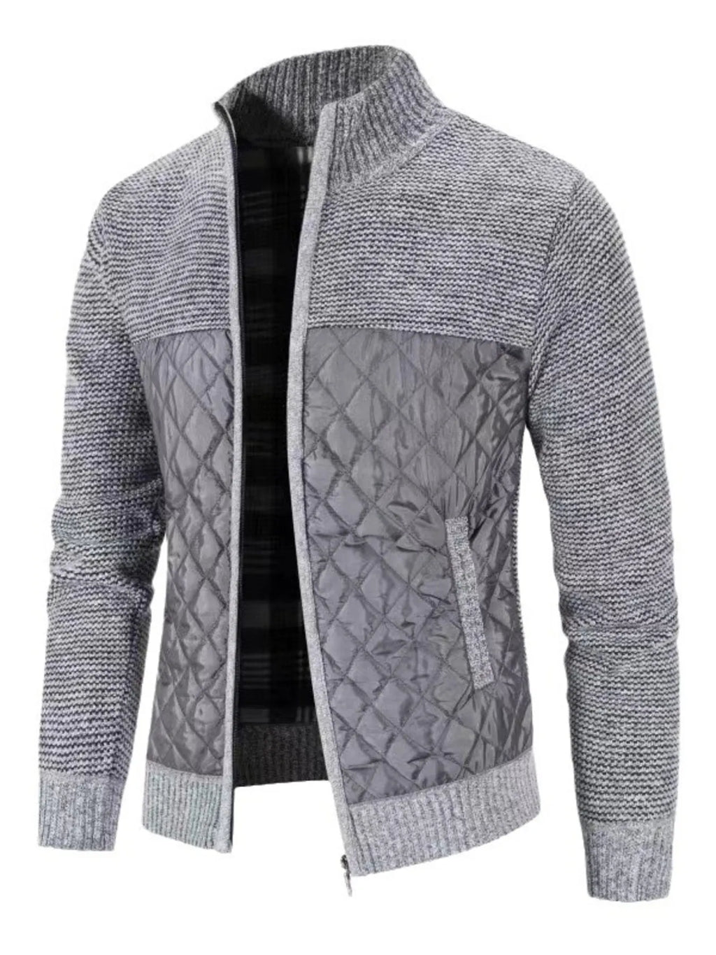 Men's Plus Size Quilted Panel Zip-Up Sweater Cardigan