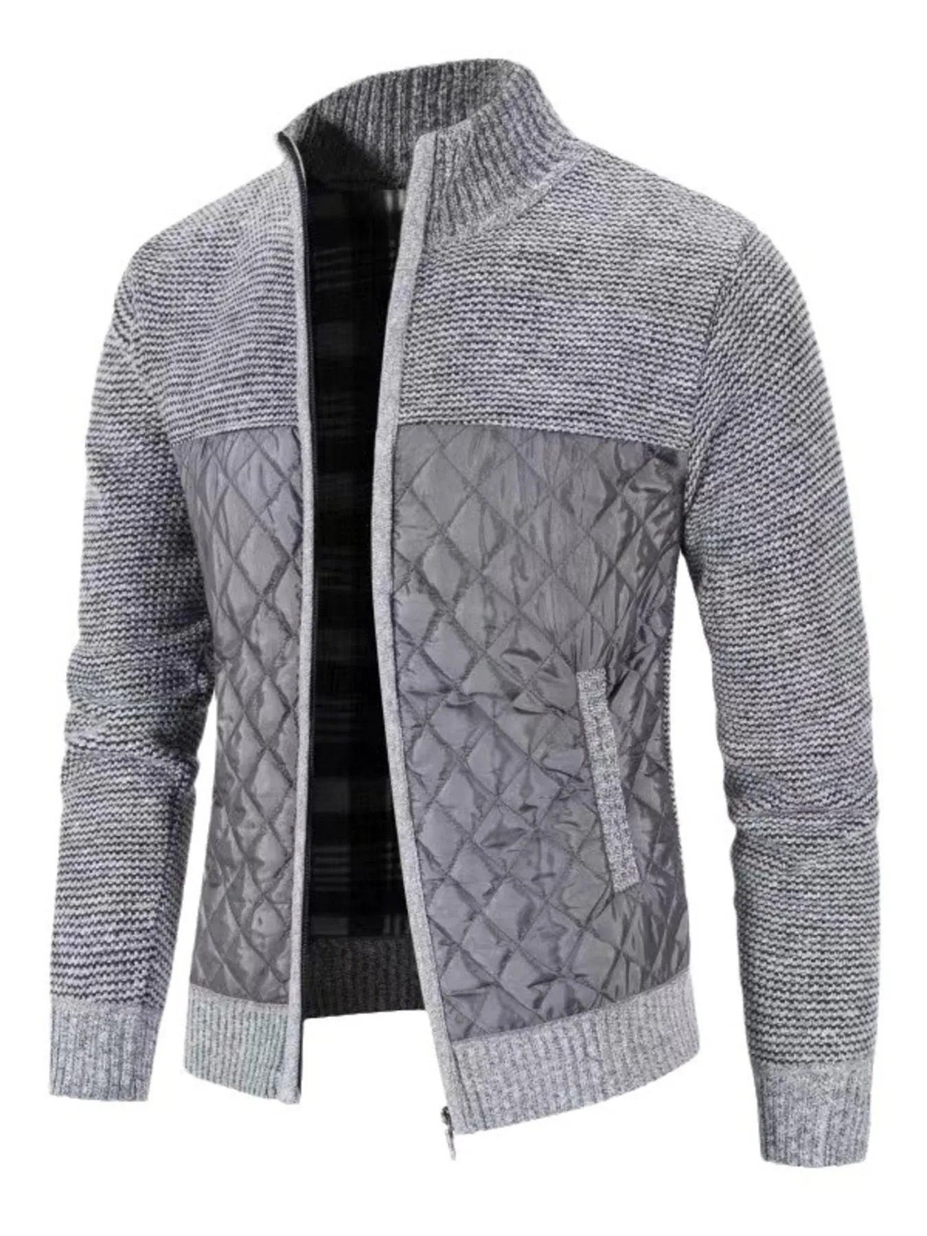 Men's Plus Size Quilted Panel Zip-Up Sweater Cardigan