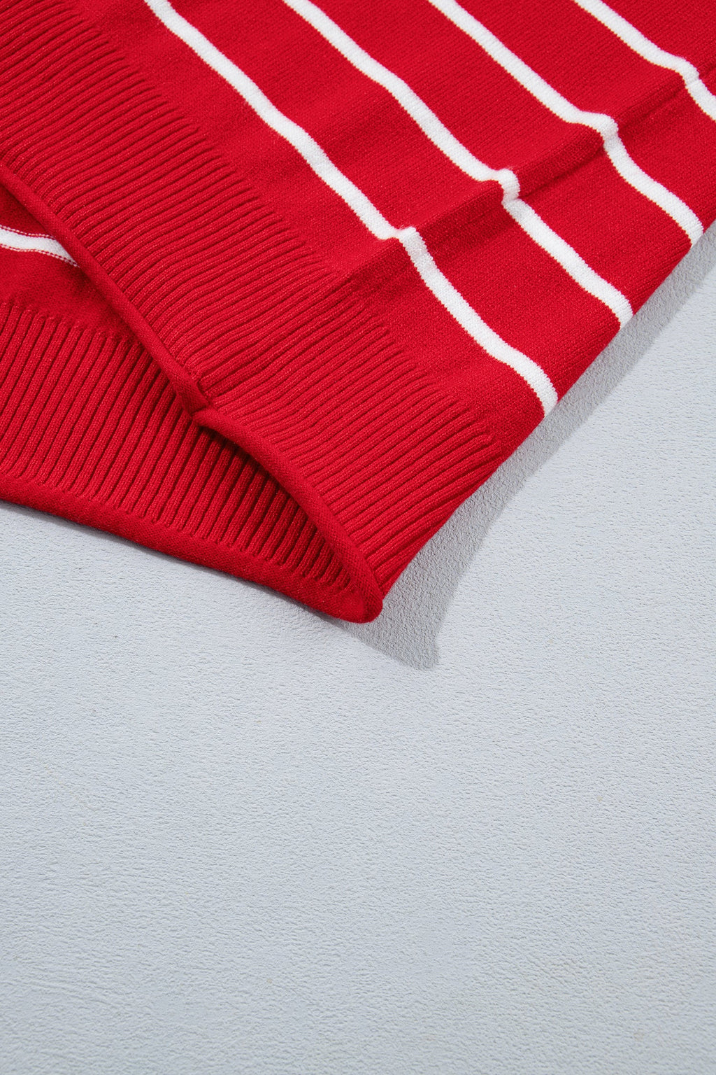 Red Stripe Dropped Shoulder Half Sleeve Relaxed Knit Sweater
