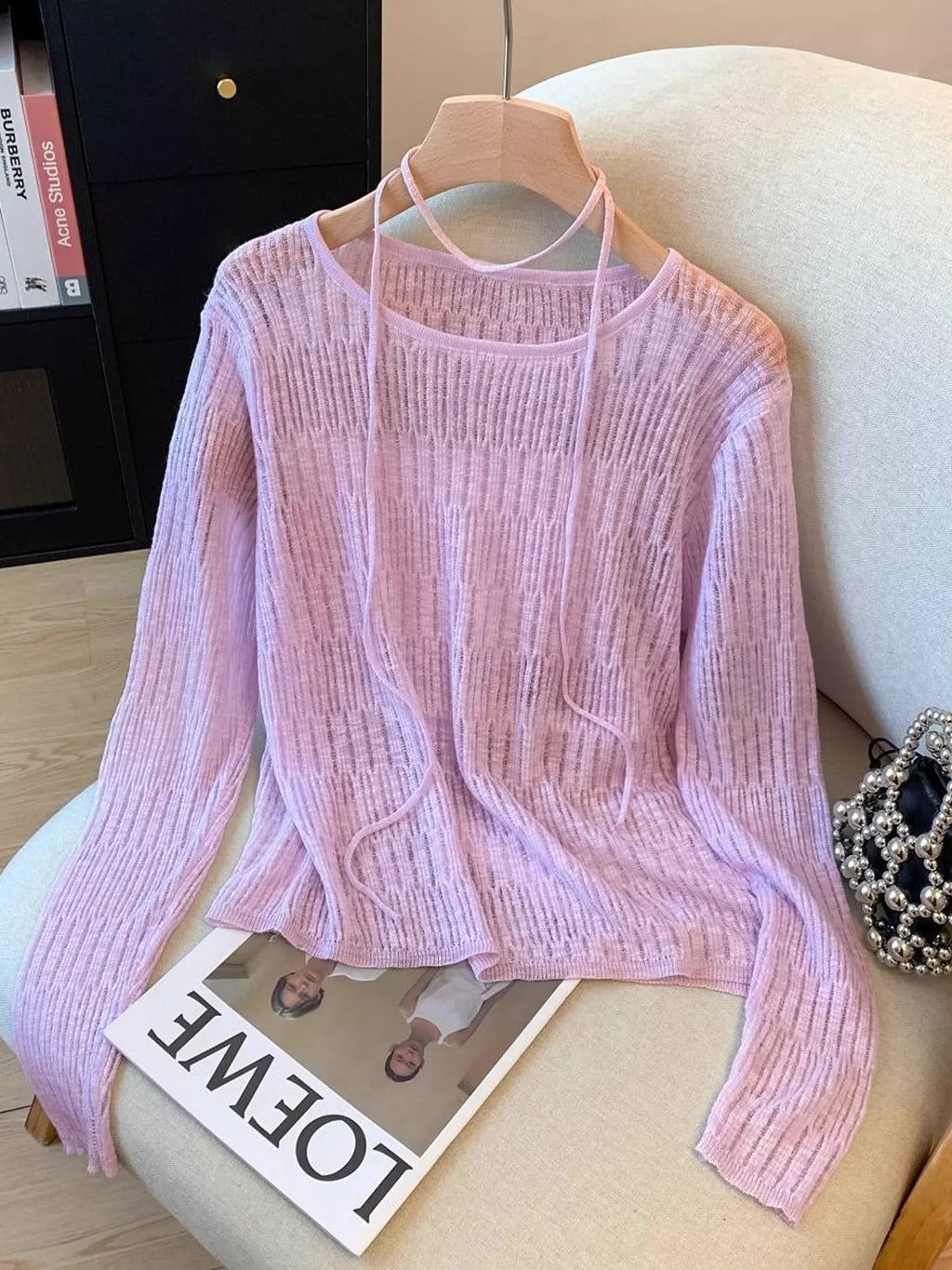 Long Sleeve Knit Top with Tie Detail