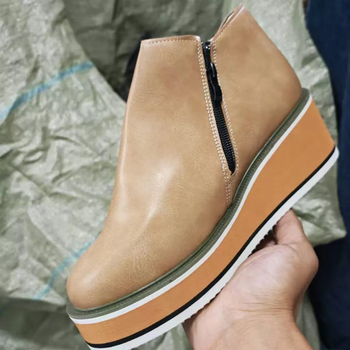 Ankle Wedge Boots with Zipper