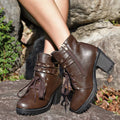 Lace Up Block Heels Boots