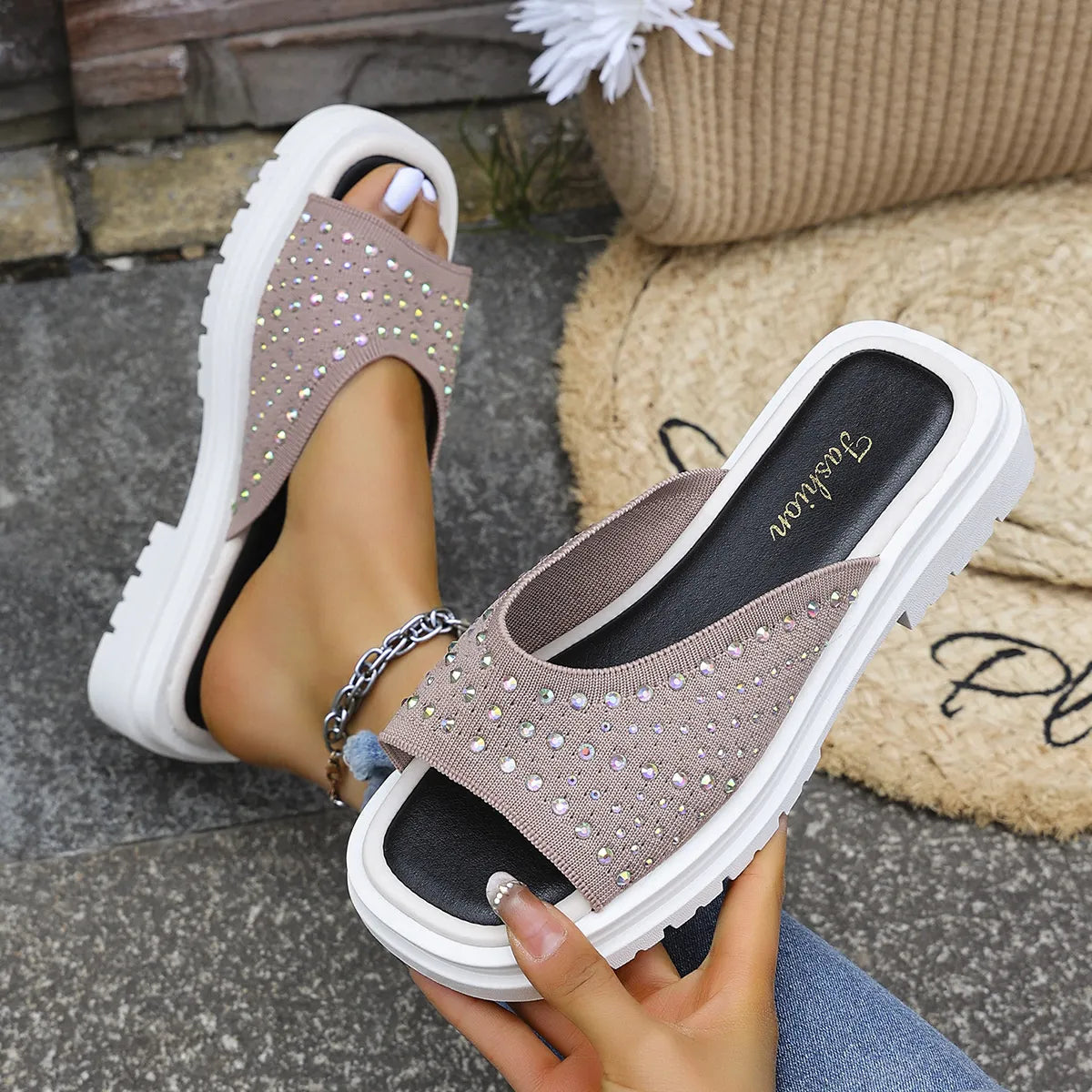 Rhinestone Open Toe Sandals