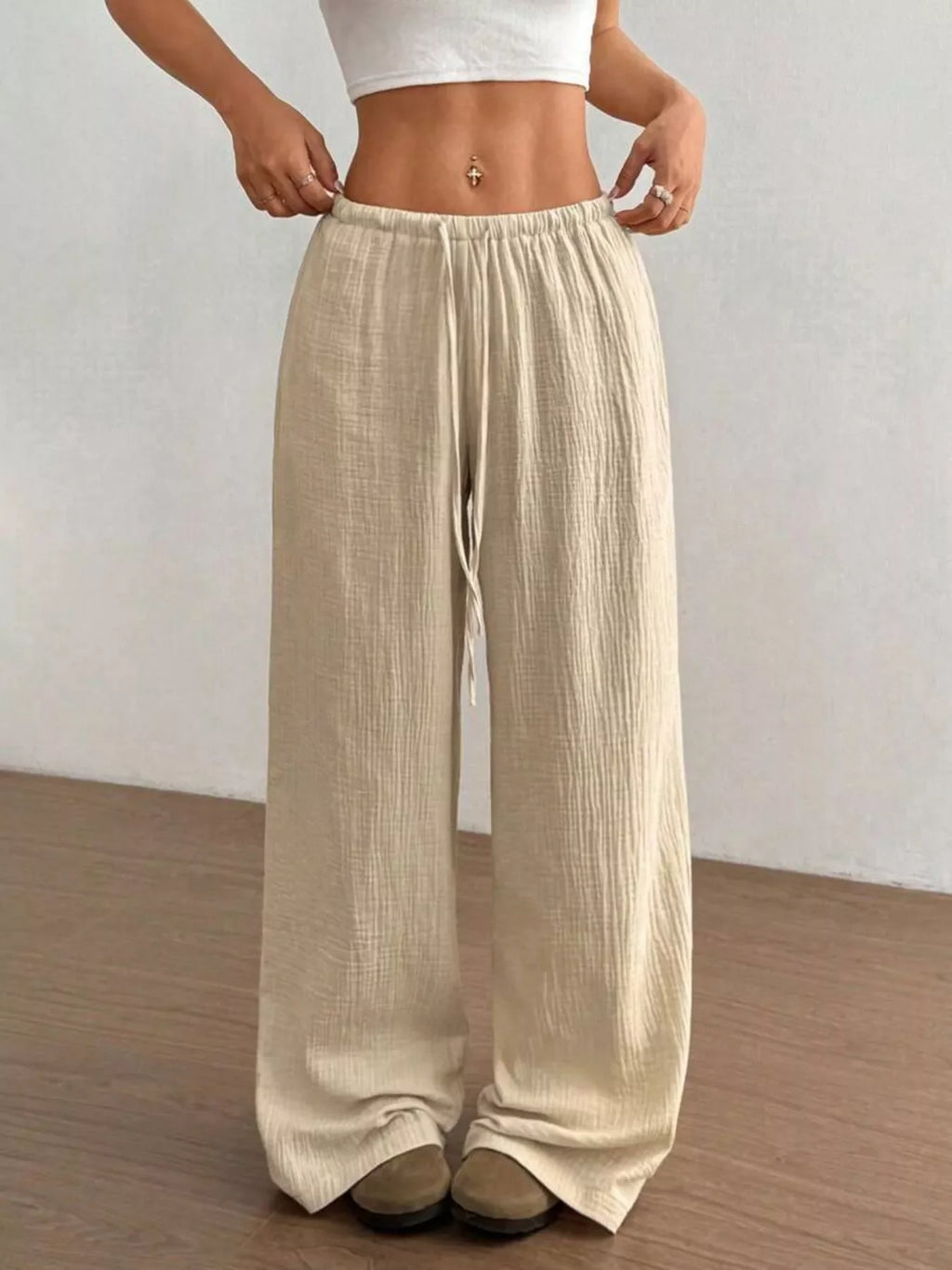 Wide-Leg Drawstring Pants