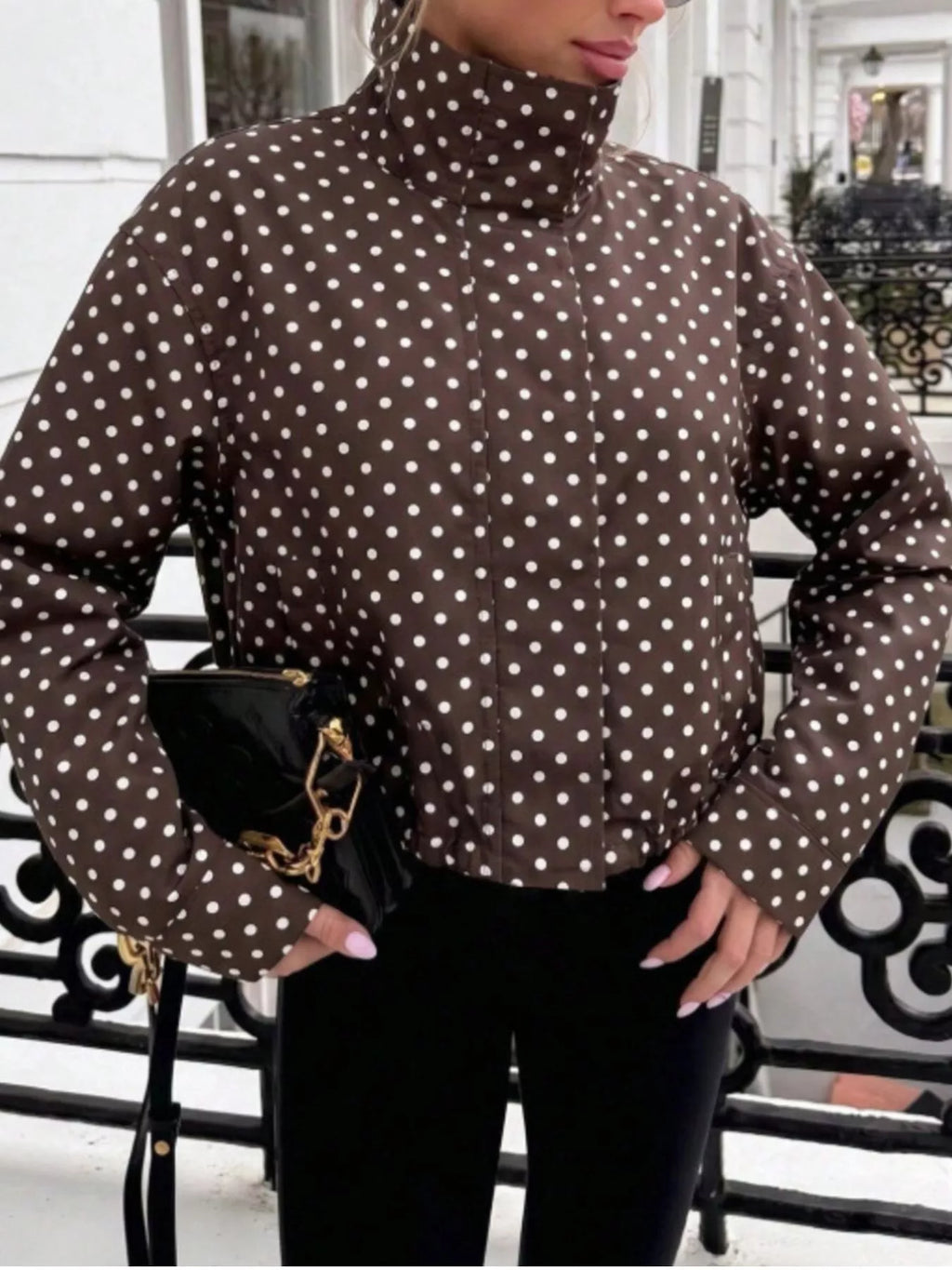 Polka Dot Zip Up Casual Jacket