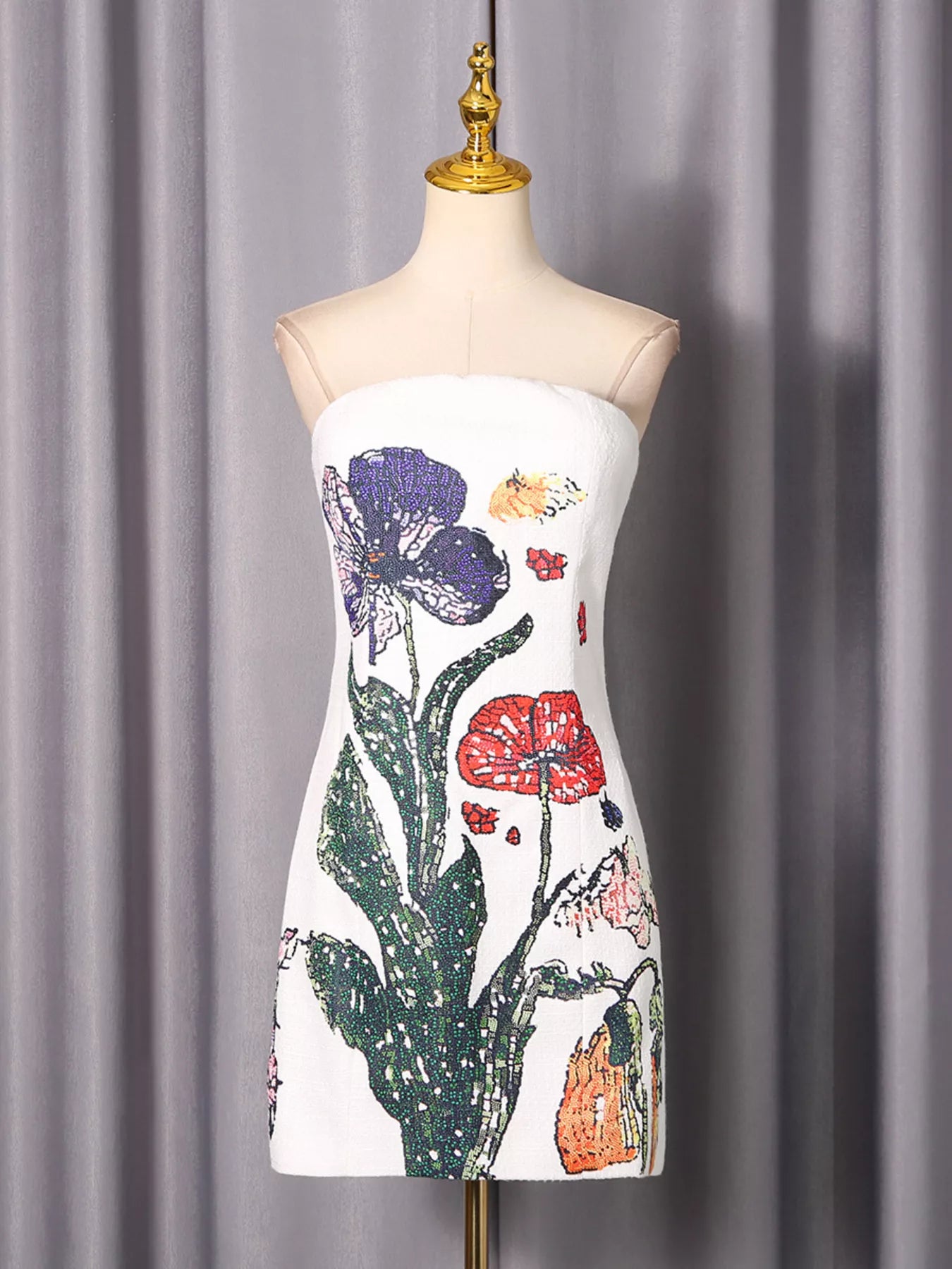 Strapless Floral Mini Dress