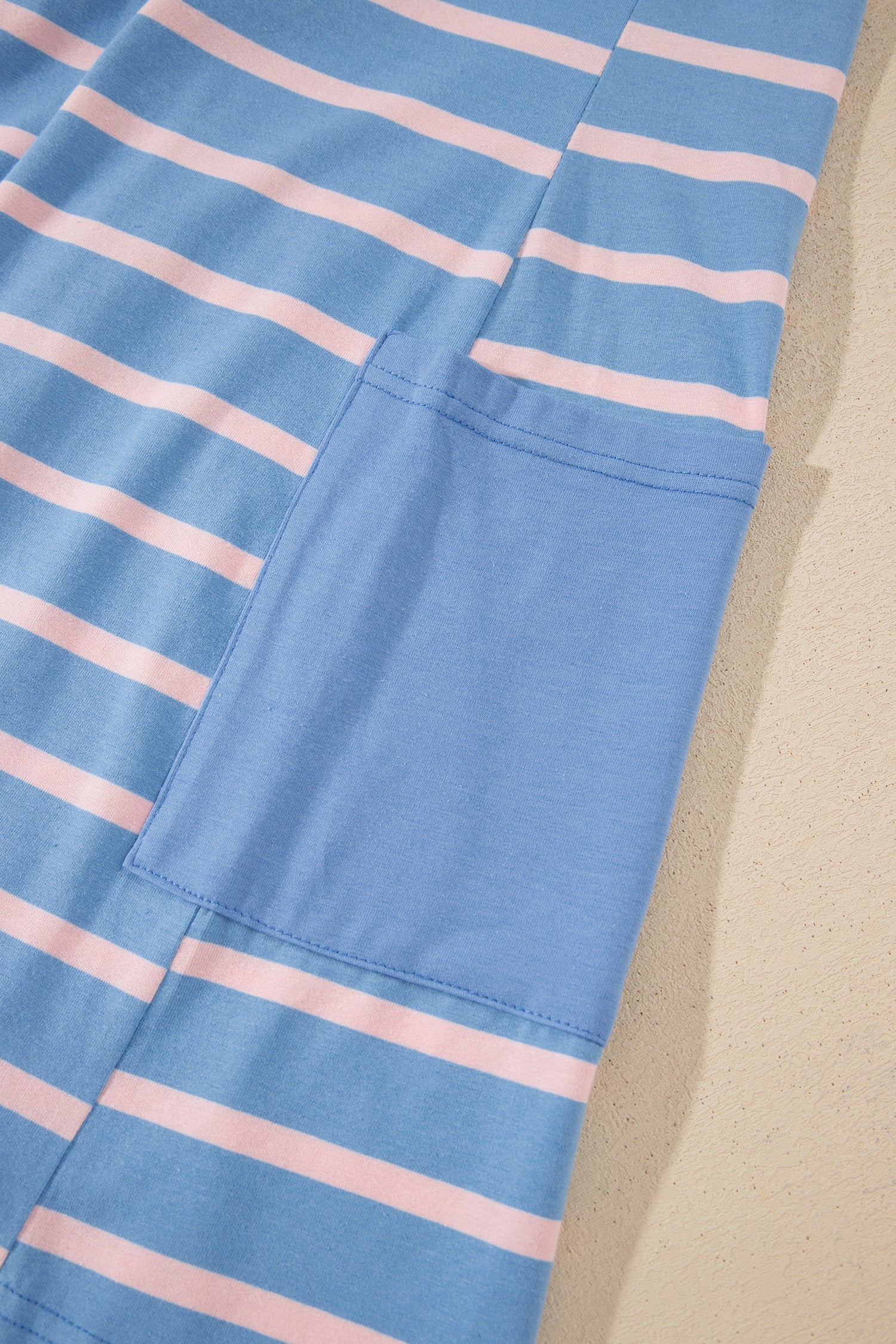 Sky Blue Stripe V Neck Short Sleeve Double Wear Loose Romper